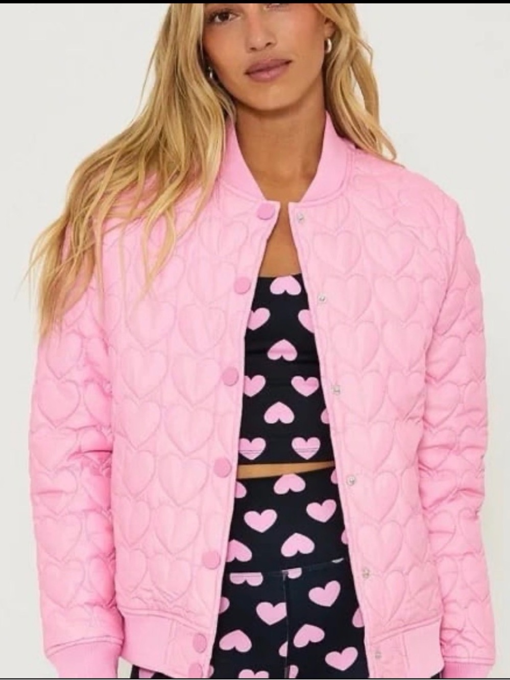 Beach Riot Quilted Pink Heart Flight Jacket M